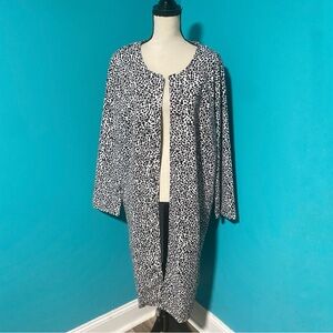 Jessica London 18W Black White Print Open Front Long Maxi Cardigan